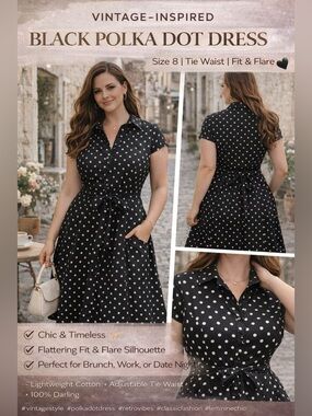 Merona Black and White Polka Dot Shirt-Collar Midi Dress